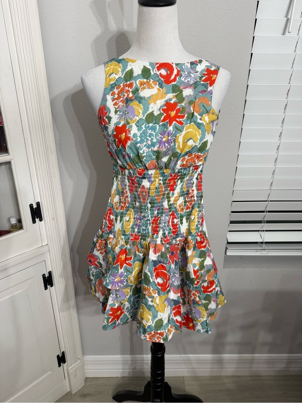 Rays for Days Floral Smocked Waist Sleeveless Romper